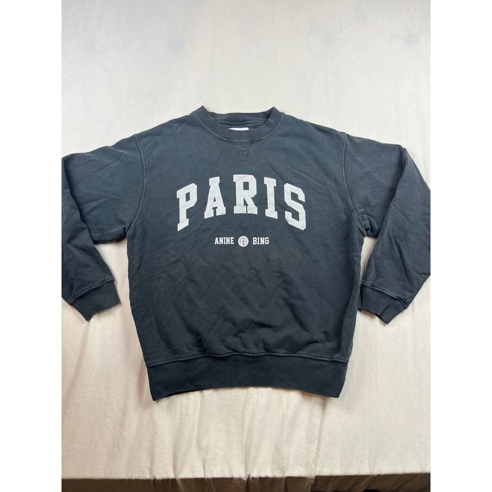 Anine Bing Paris Sweatshirt Washed Black Organic Cotton Graphic Pullover Medium